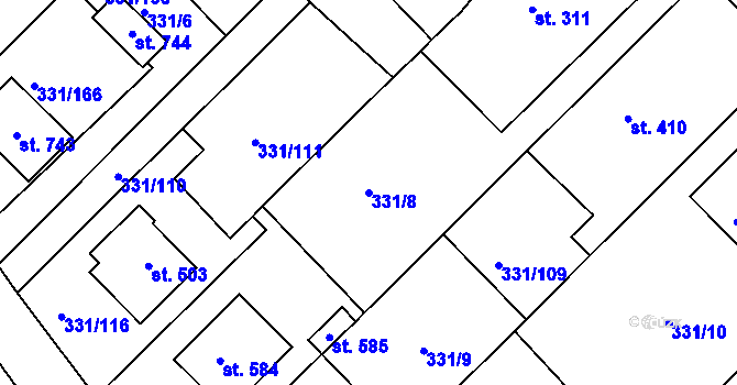 Parcela st. 331/8 v KÚ Čebín, Katastrální mapa