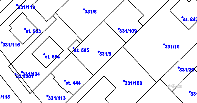 Parcela st. 331/9 v KÚ Čebín, Katastrální mapa
