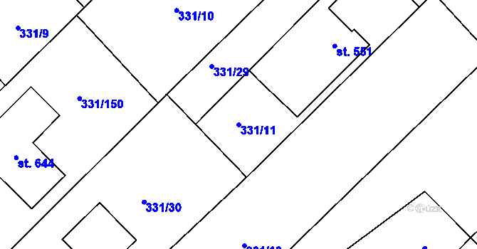 Parcela st. 331/11 v KÚ Čebín, Katastrální mapa