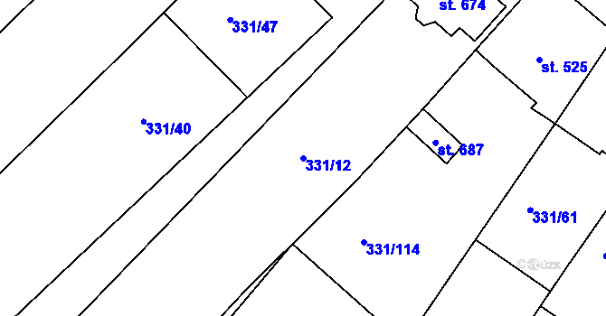 Parcela st. 331/12 v KÚ Čebín, Katastrální mapa