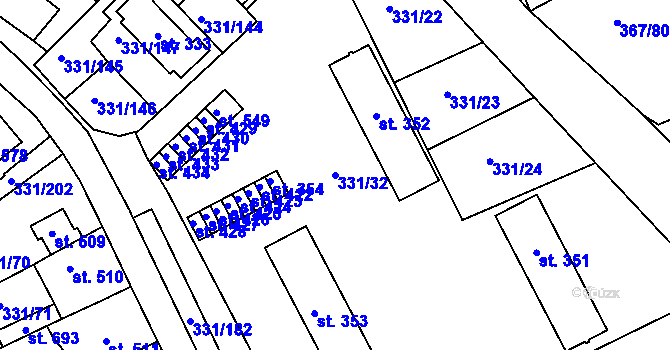 Parcela st. 331/32 v KÚ Čebín, Katastrální mapa
