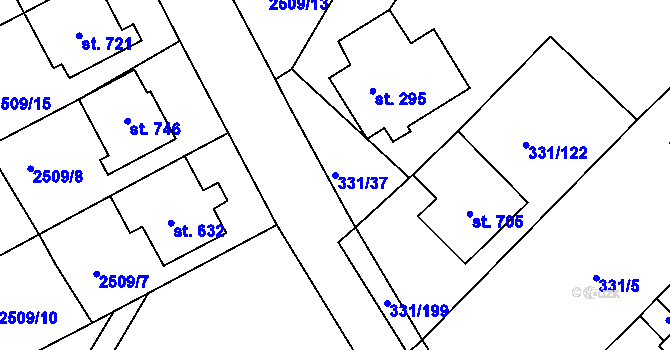 Parcela st. 331/37 v KÚ Čebín, Katastrální mapa