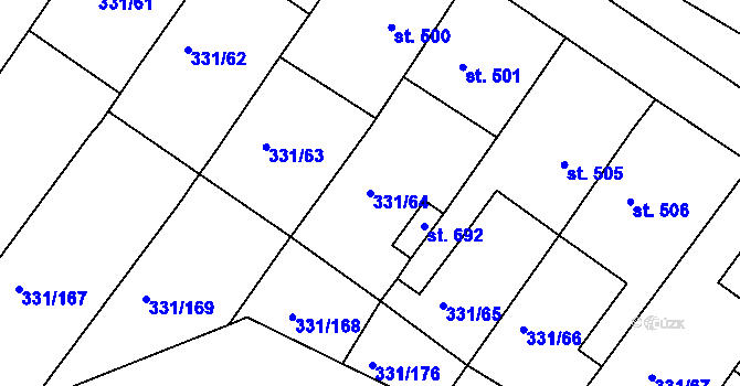 Parcela st. 331/64 v KÚ Čebín, Katastrální mapa