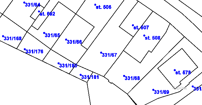 Parcela st. 331/67 v KÚ Čebín, Katastrální mapa