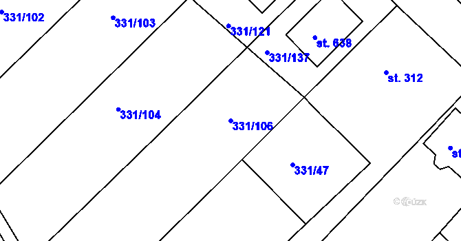Parcela st. 331/106 v KÚ Čebín, Katastrální mapa