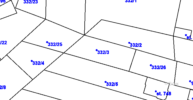 Parcela st. 332/3 v KÚ Čebín, Katastrální mapa