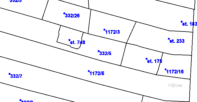 Parcela st. 332/5 v KÚ Čebín, Katastrální mapa