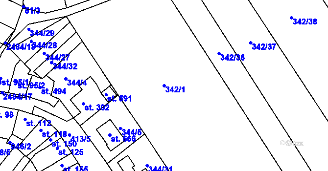 Parcela st. 342/1 v KÚ Čebín, Katastrální mapa