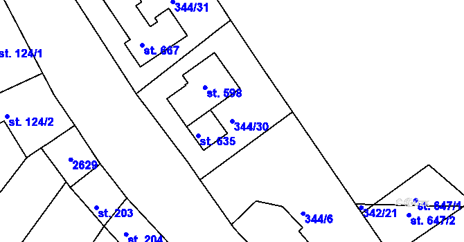 Parcela st. 344/30 v KÚ Čebín, Katastrální mapa