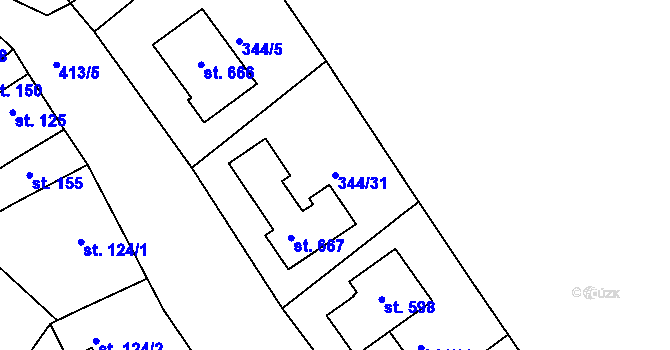 Parcela st. 344/31 v KÚ Čebín, Katastrální mapa