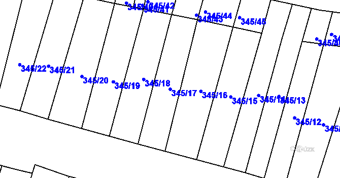 Parcela st. 345/17 v KÚ Čebín, Katastrální mapa