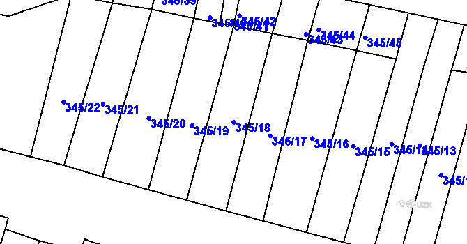 Parcela st. 345/18 v KÚ Čebín, Katastrální mapa
