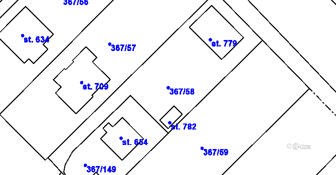 Parcela st. 367/58 v KÚ Čebín, Katastrální mapa
