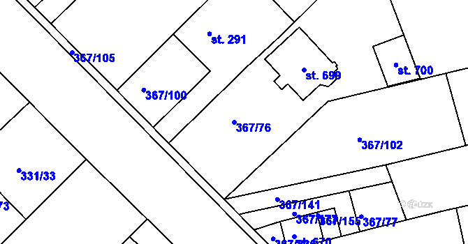 Parcela st. 367/76 v KÚ Čebín, Katastrální mapa