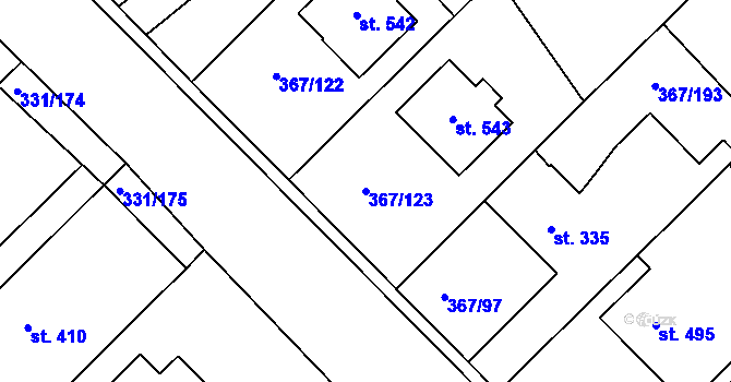 Parcela st. 367/123 v KÚ Čebín, Katastrální mapa