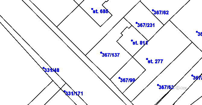 Parcela st. 367/137 v KÚ Čebín, Katastrální mapa