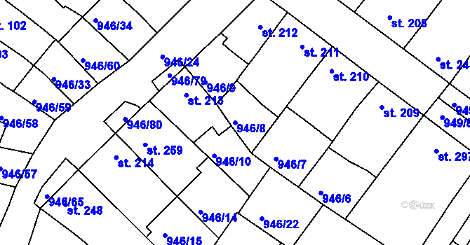 Parcela st. 946/8 v KÚ Čebín, Katastrální mapa