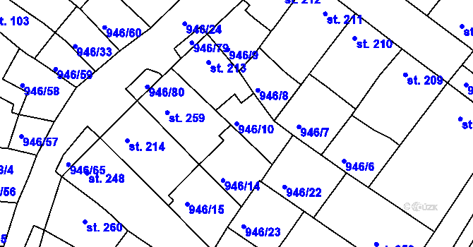 Parcela st. 946/10 v KÚ Čebín, Katastrální mapa