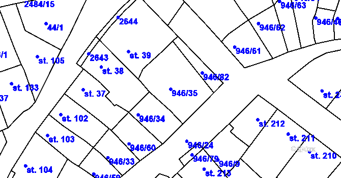 Parcela st. 946/35 v KÚ Čebín, Katastrální mapa
