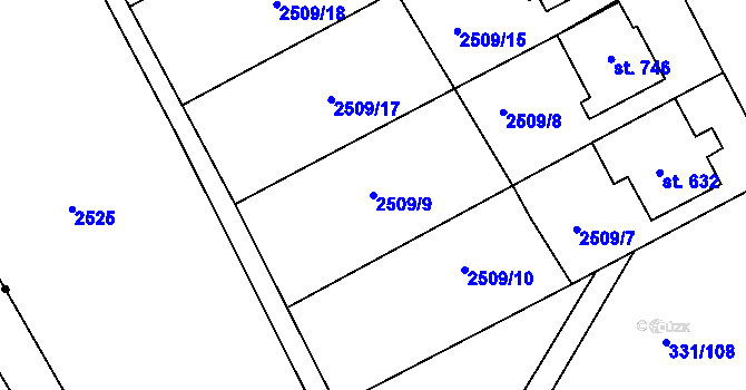 Parcela st. 2509/9 v KÚ Čebín, Katastrální mapa