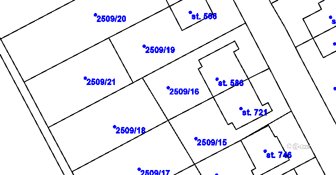 Parcela st. 2509/16 v KÚ Čebín, Katastrální mapa