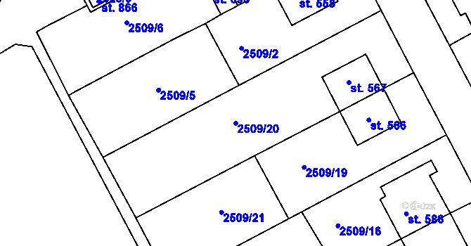 Parcela st. 2509/20 v KÚ Čebín, Katastrální mapa