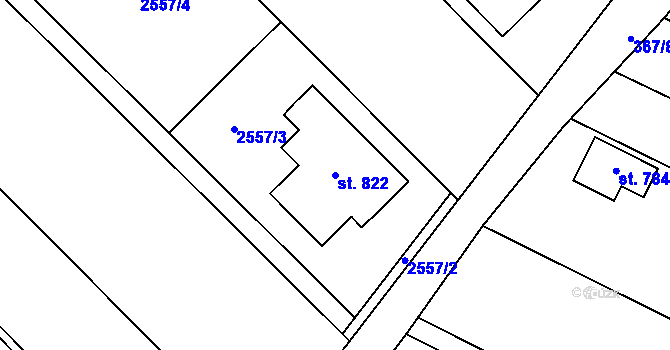 Parcela st. 822 v KÚ Čebín, Katastrální mapa