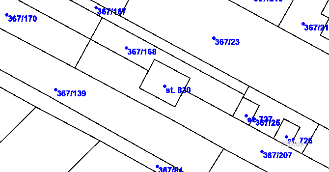 Parcela st. 830 v KÚ Čebín, Katastrální mapa