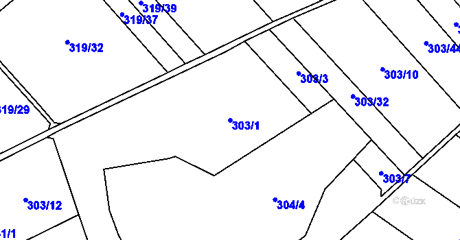 Parcela st. 303/1 v KÚ Čebín, Katastrální mapa