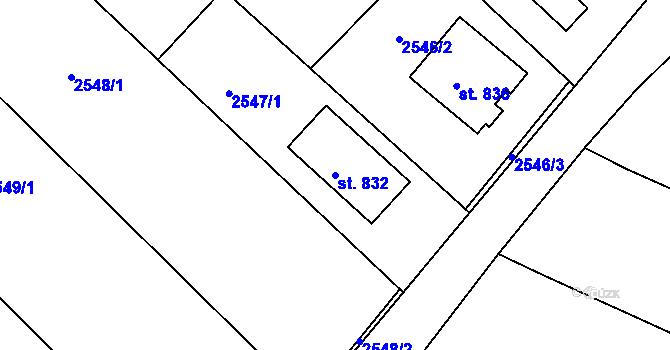 Parcela st. 832 v KÚ Čebín, Katastrální mapa