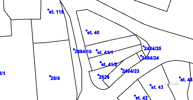 Parcela st. 41/1 v KÚ Čebín, Katastrální mapa