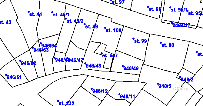 Parcela st. 657 v KÚ Čebín, Katastrální mapa