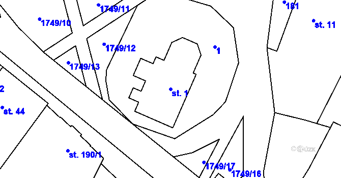 Parcela st. 1 v KÚ Čečelice, Katastrální mapa