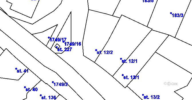 Parcela st. 12/2 v KÚ Čečelice, Katastrální mapa