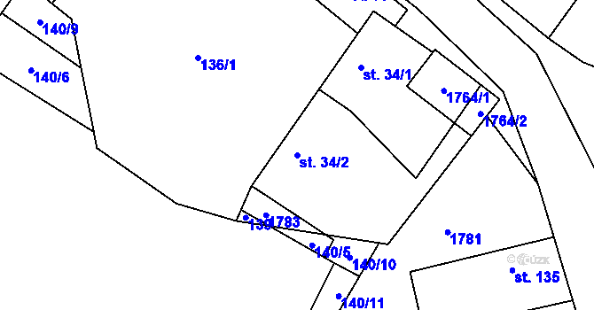 Parcela st. 34/2 v KÚ Čečelice, Katastrální mapa