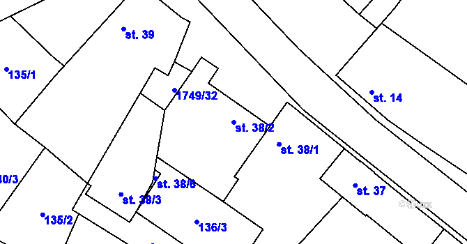 Parcela st. 38/2 v KÚ Čečelice, Katastrální mapa