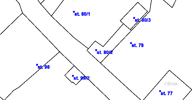 Parcela st. 80/2 v KÚ Čečelice, Katastrální mapa