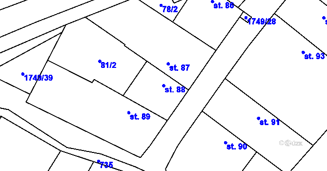 Parcela st. 88 v KÚ Čečelice, Katastrální mapa