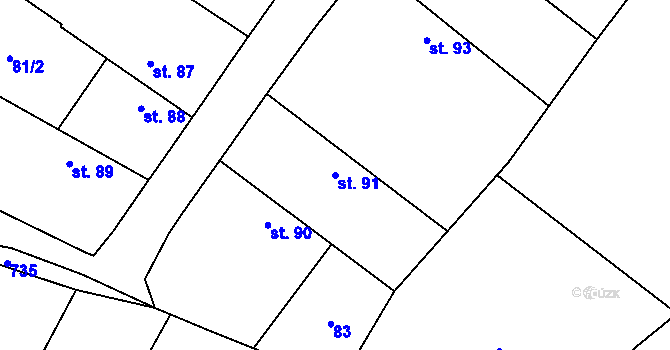 Parcela st. 91 v KÚ Čečelice, Katastrální mapa