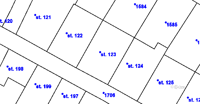 Parcela st. 123 v KÚ Čečelice, Katastrální mapa