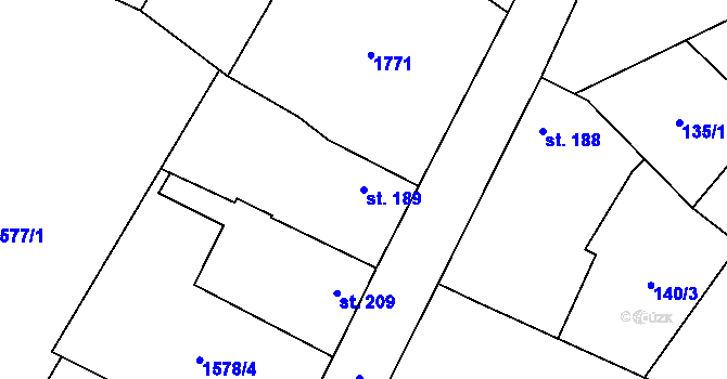 Parcela st. 189 v KÚ Čečelice, Katastrální mapa