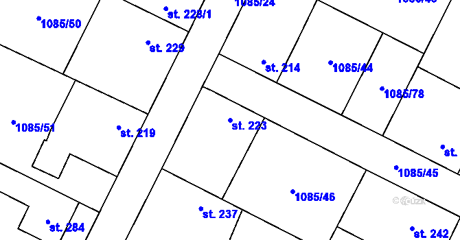 Parcela st. 223 v KÚ Čečelice, Katastrální mapa