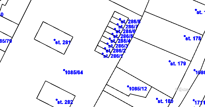 Parcela st. 286/1 v KÚ Čečelice, Katastrální mapa