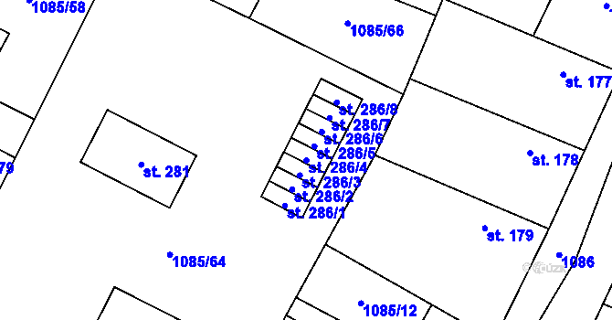 Parcela st. 286/4 v KÚ Čečelice, Katastrální mapa