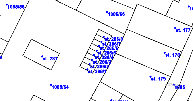 Parcela st. 286/5 v KÚ Čečelice, Katastrální mapa