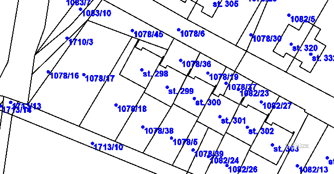 Parcela st. 299 v KÚ Čečelice, Katastrální mapa