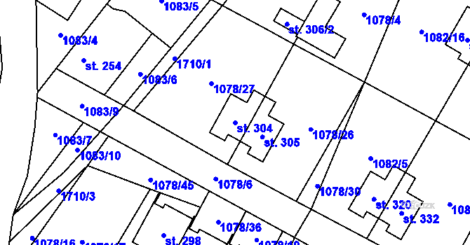 Parcela st. 304 v KÚ Čečelice, Katastrální mapa