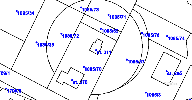 Parcela st. 311 v KÚ Čečelice, Katastrální mapa