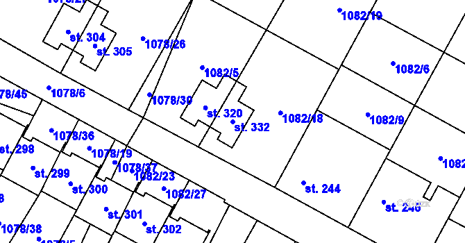 Parcela st. 332 v KÚ Čečelice, Katastrální mapa