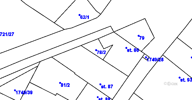 Parcela st. 78/2 v KÚ Čečelice, Katastrální mapa